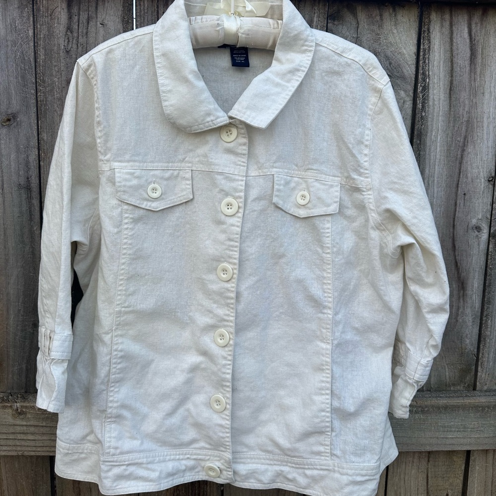 Denim & Co. cotton linen white jacket